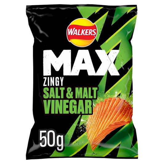 Walkers Max Salt & Malt Vinegar Crisps 50G