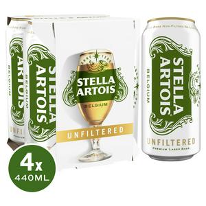 Stella Artois Unfiltered Premium Lager Beer Cans 4x440ml