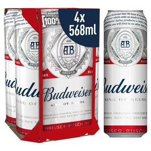 Budweiser Lager Beer Pint Cans 4x568ml