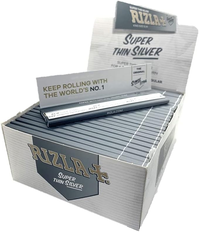 RIZLA KING SIZE SLIM SILVER ROLLING PAPER FULL BOX OF 50 BOOKLETS