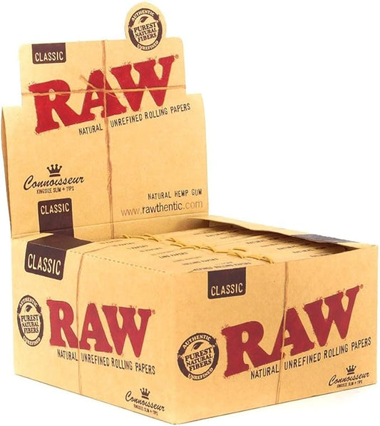 Rolling Paper Raw Connoisseur King Size Slim Plus Tips 24 Pieces