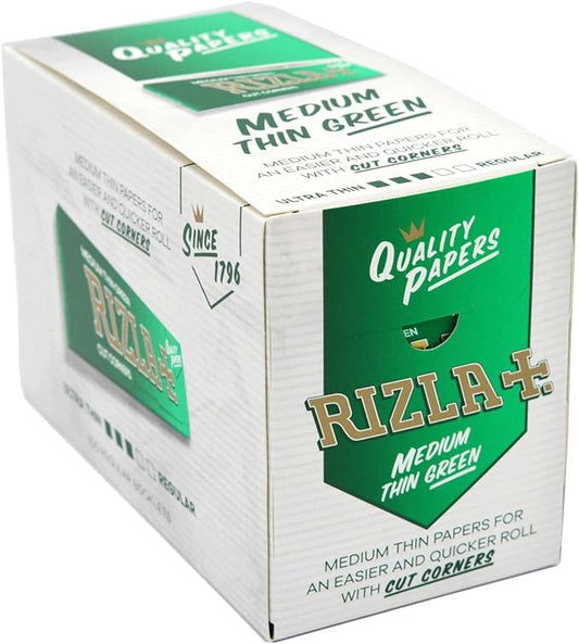 RIZLA REGULAR GREEN ROLLING PAPER - UK PACKAGING - FULL BOX OF 100 BOOKLETS