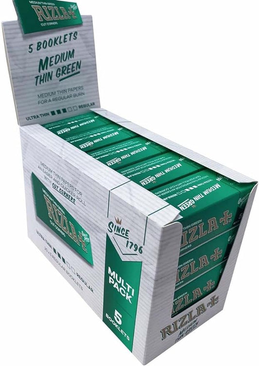 RIZLA REGULAR GREEN ROLLING PAPER - UK PACKAGING - FULL BOX OF 100 BOOKLETS