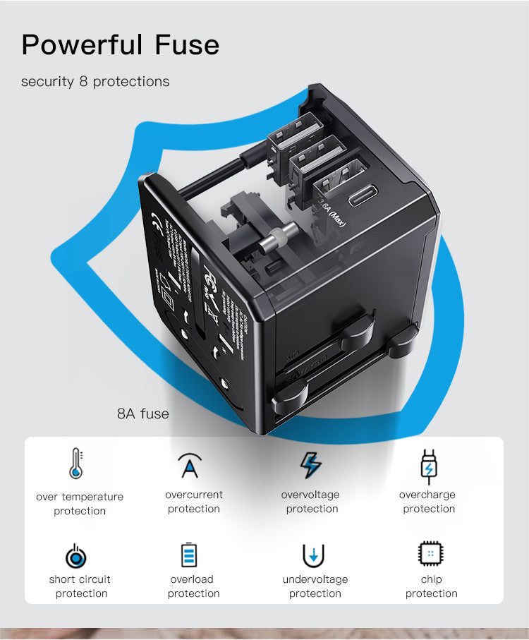 Universal Travel Adapter with Plug, USB and C ports