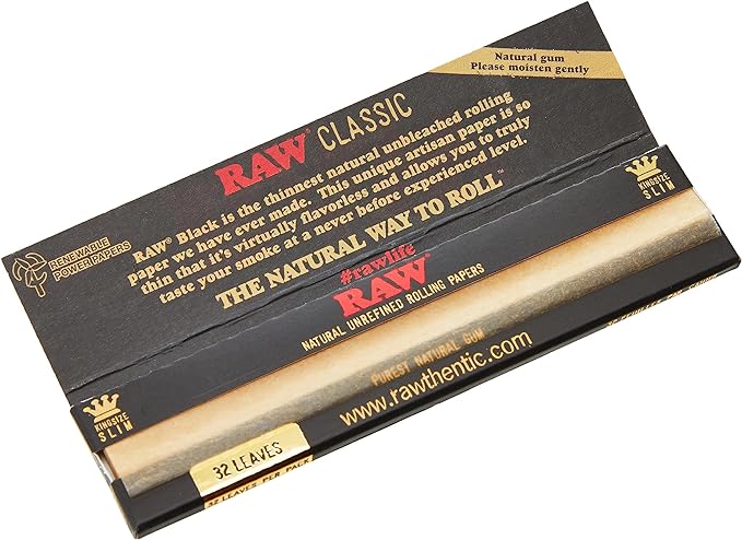 RAW 18236 Black King Size Slim Classic Ultra Thin 50 Booklets of 32 Sheets Paper