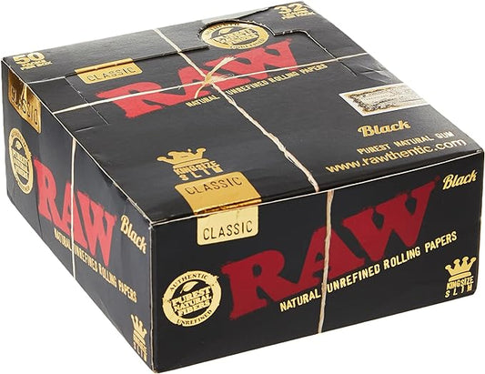 RAW 18236 Black King Size Slim Classic Ultra Thin 50 Booklets of 32 Sheets Paper