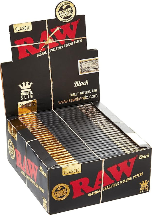 RAW 18236 Black King Size Slim Classic Ultra Thin 50 Booklets of 32 Sheets Paper