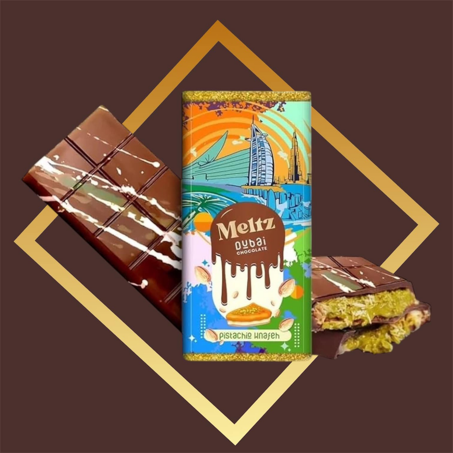 Meltz Dubai Pistachio Knafeh Chocolate 150g | Premium Middle Eastern Dessert (Pack of 1)